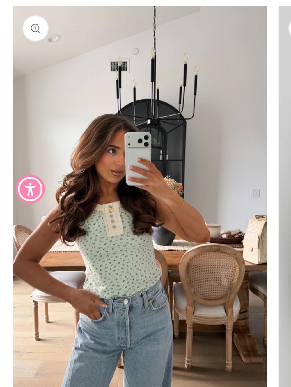 Mint Floral Sleeveless Henley POL tank